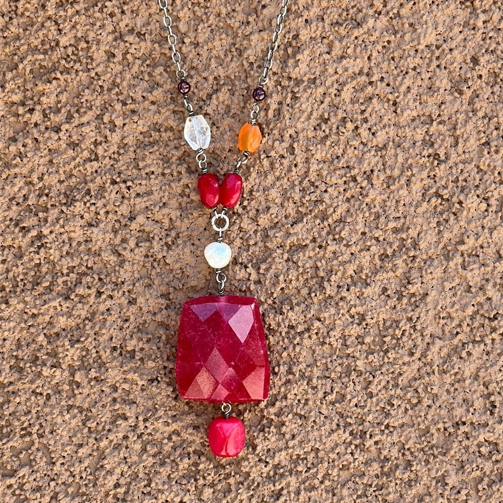 Silpada Sterling Silver Oxidized Ruby Jade & Gemstone Pendant Necklace N1061